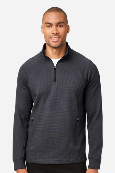 North End NE200 Mens Rhythm Waffle 1/4 Zip Sweatshirt w/ Pouch Pocket Carbon Grey Model Front
