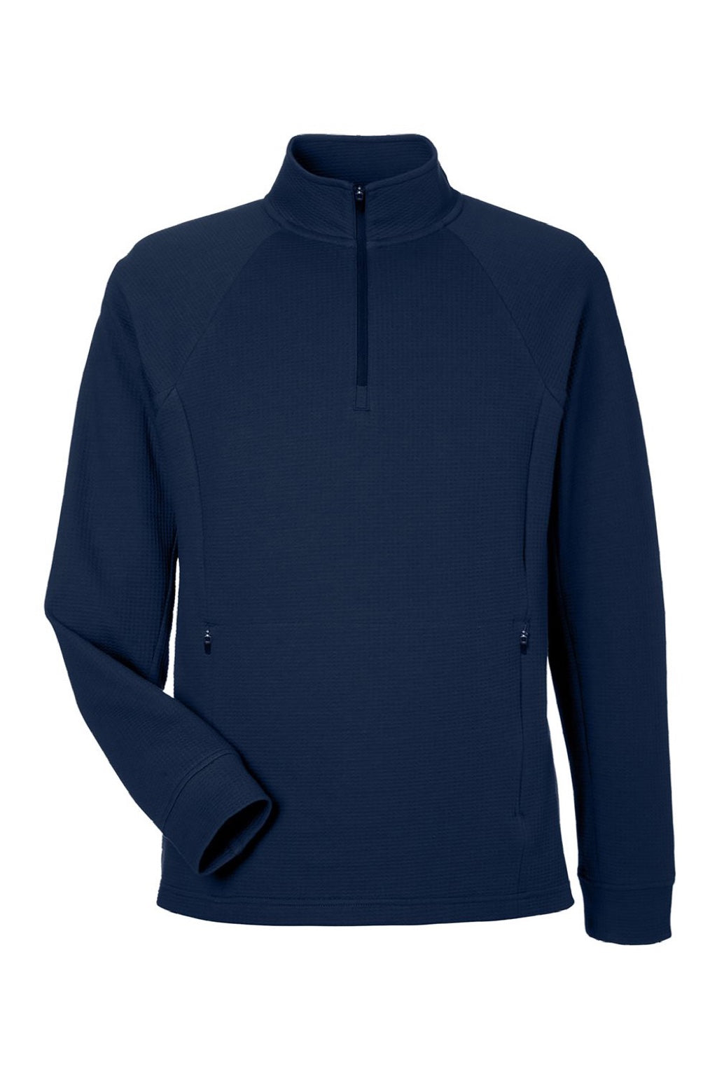 North End NE200 Mens Rhythm Waffle 1/4 Zip Sweatshirt w/ Pouch Pocket Classic Navy Blue Flat Front