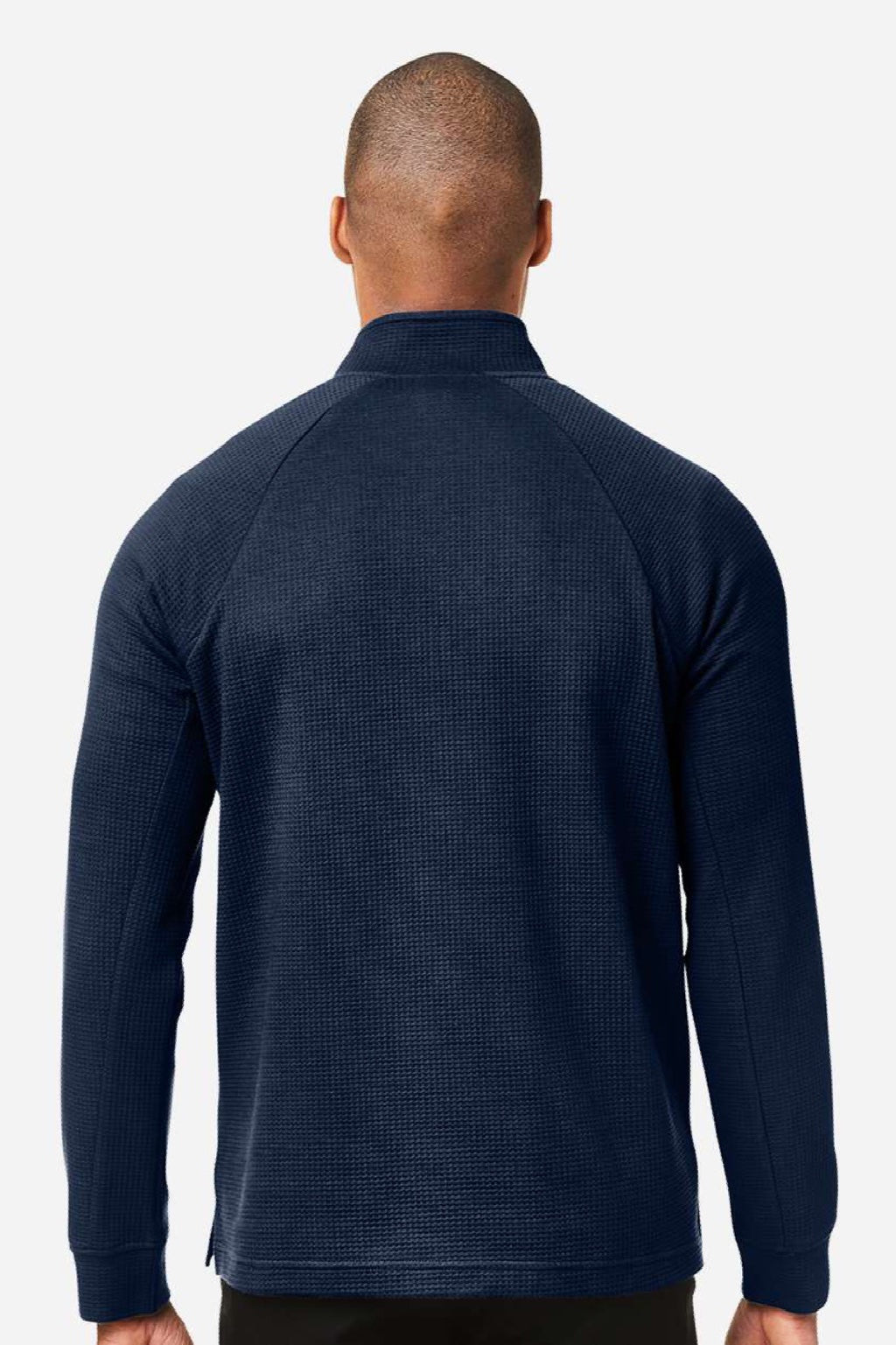 North End NE200 Mens Rhythm Waffle 1/4 Zip Sweatshirt w/ Pouch Pocket Classic Navy Blue Model Back