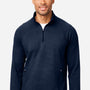 North End Mens Rhythm Waffle Moisture Wicking 1/4 Zip Sweatshirt w/ Pouch Pocket - Classic Navy Blue - New