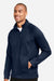 North End NE200 Mens Rhythm Waffle 1/4 Zip Sweatshirt w/ Pouch Pocket Classic Navy Blue Model Side