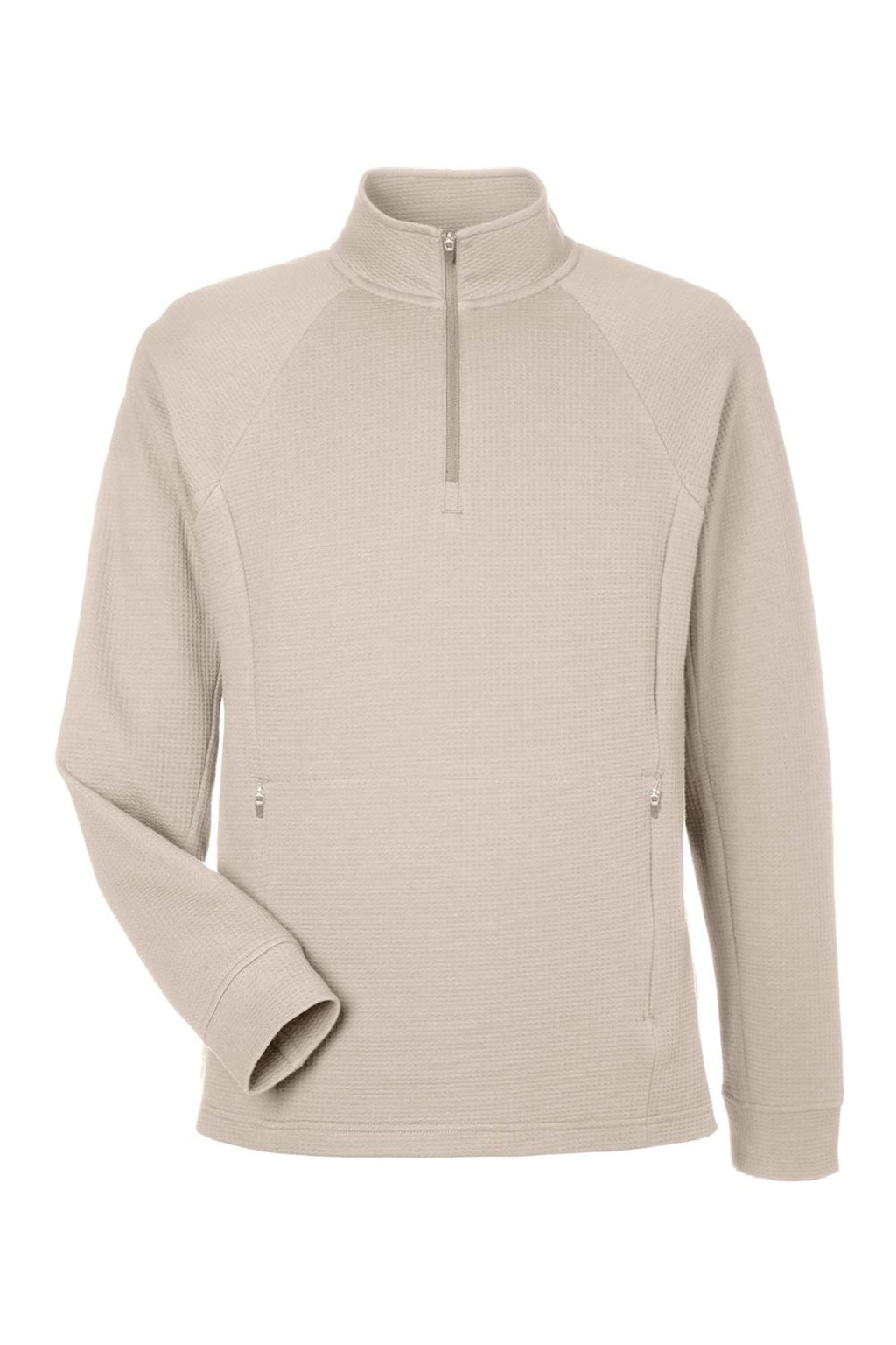 North End NE200 Mens Rhythm Waffle 1/4 Zip Sweatshirt w/ Pouch Pocket Oatmeal Flat Front