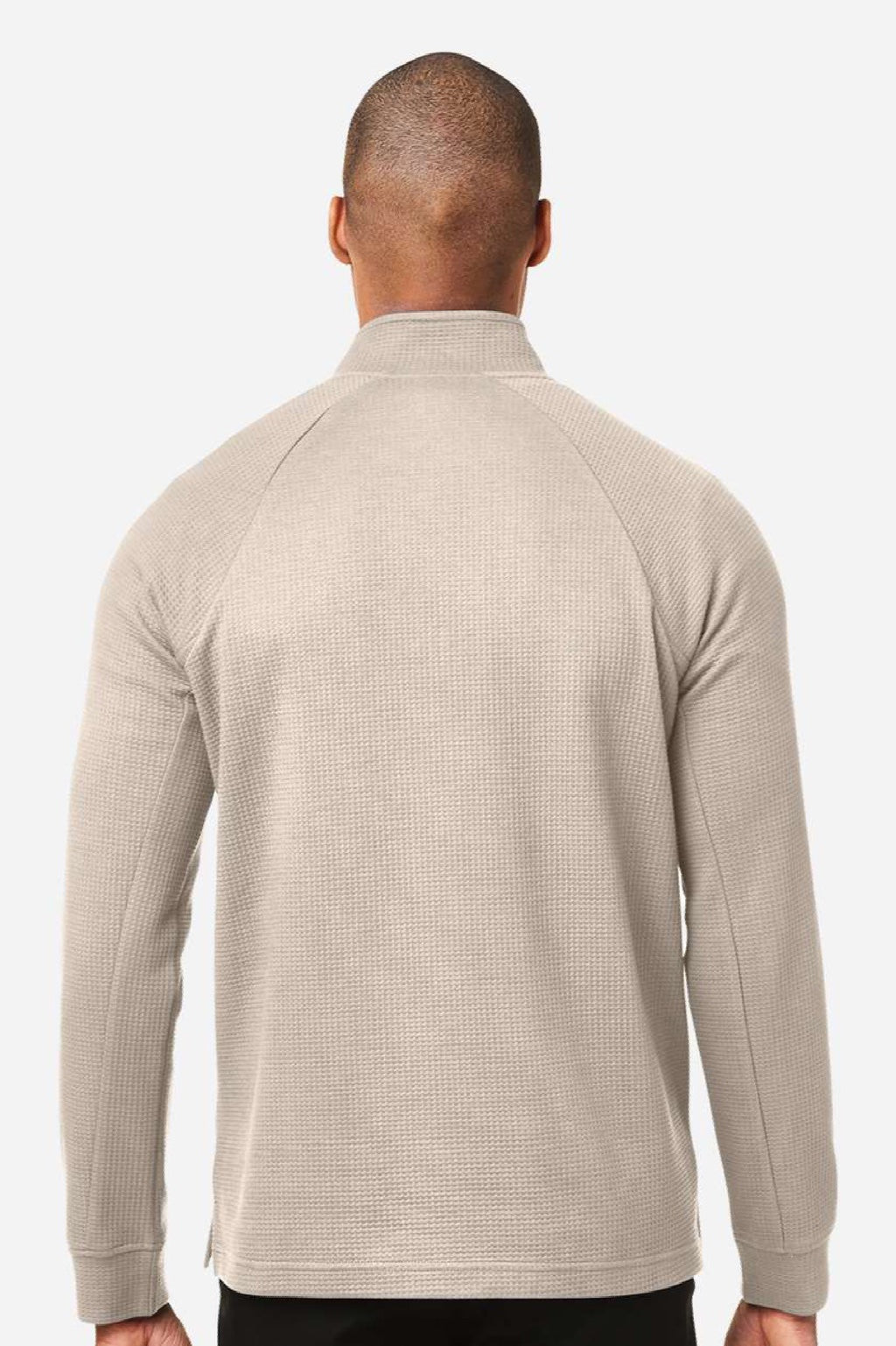North End NE200 Mens Rhythm Waffle 1/4 Zip Sweatshirt w/ Pouch Pocket Oatmeal Model Back