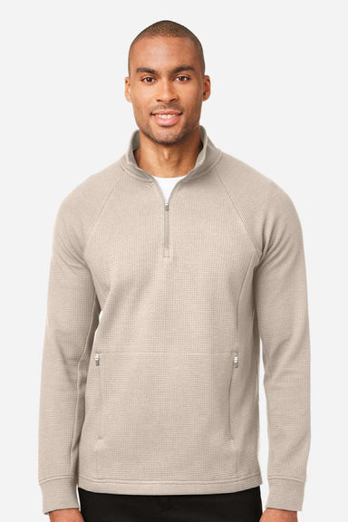 North End NE200 Mens Rhythm Waffle 1/4 Zip Sweatshirt w/ Pouch Pocket Oatmeal Model Front
