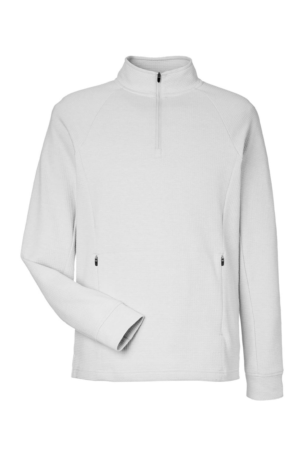 North End NE200 Mens Rhythm Waffle 1/4 Zip Sweatshirt w/ Pouch Pocket Platinum Grey Flat Front