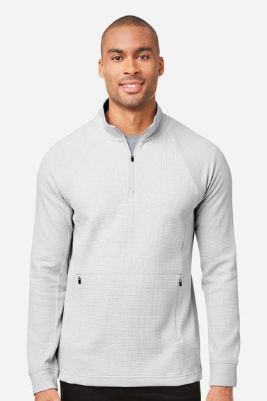 North End NE200 Mens Rhythm Waffle 1/4 Zip Sweatshirt w/ Pouch Pocket Platinum Grey Model Front