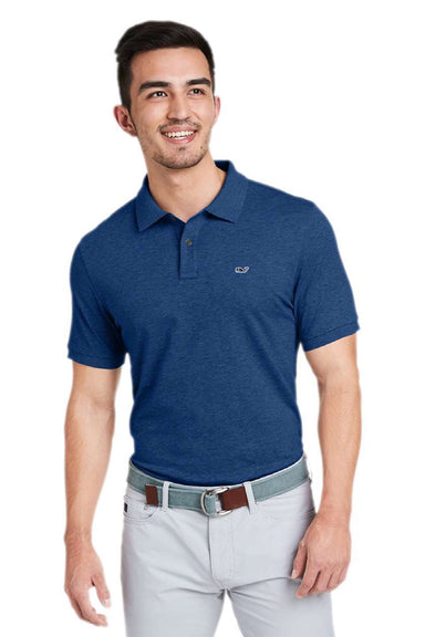 Vineyard Vines G011147 Mens Edgartown Pique Short Sleeve Polo Shirt Deep Bay Blue Model Front
