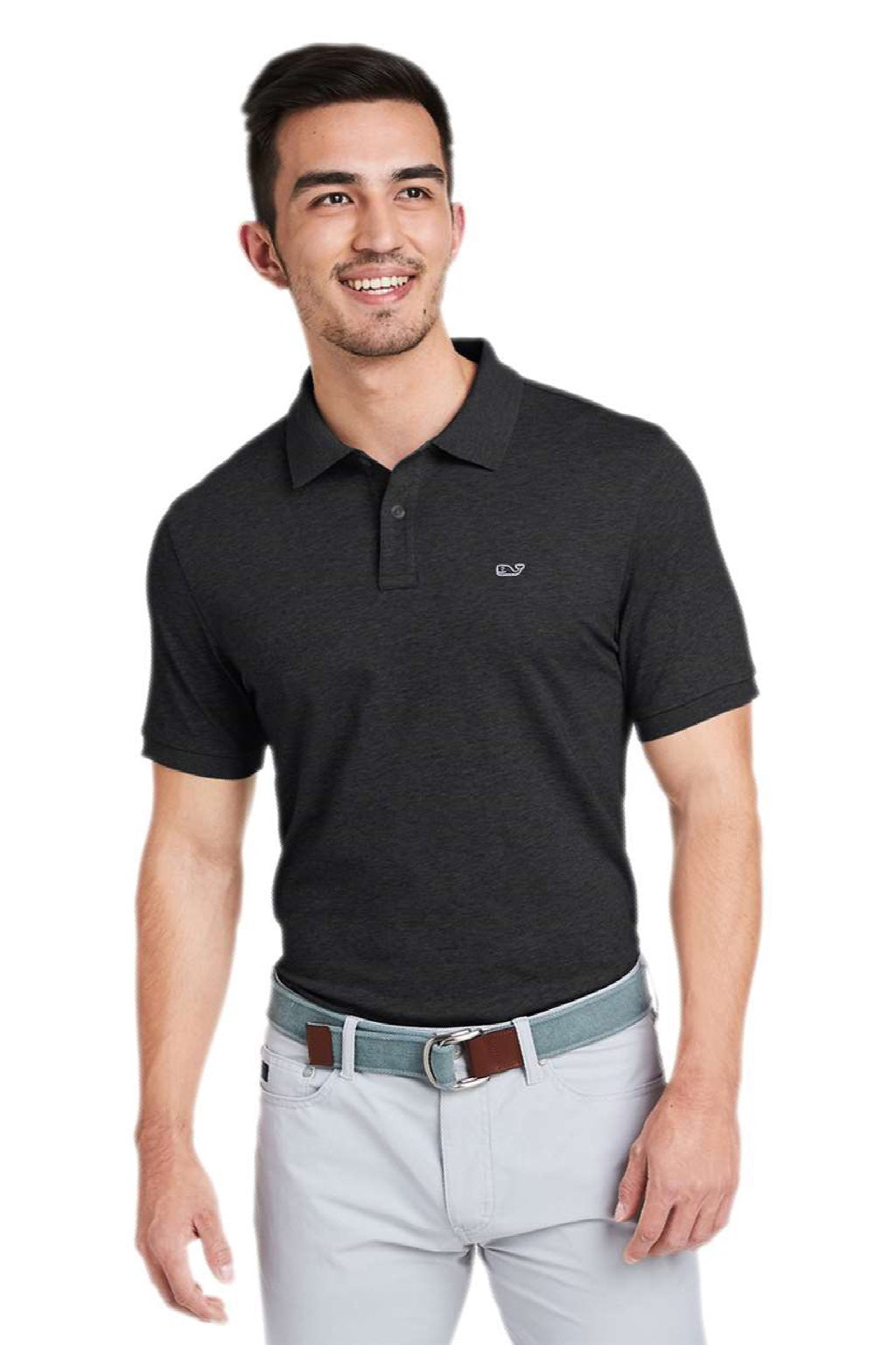 Vineyard Vines G011147 Mens Edgartown Pique Short Sleeve Polo Shirt Jet Black Model Front