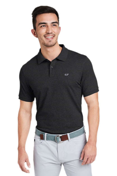 Vineyard Vines G011147 Mens Edgartown Pique Short Sleeve Polo Shirt Jet Black Model Front