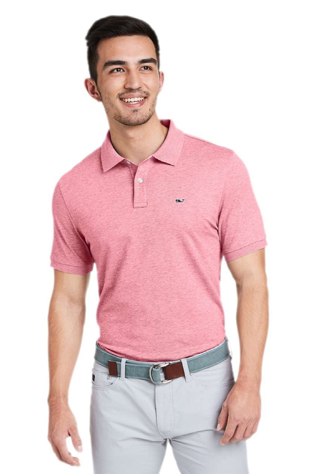 Vineyard Vines G011147 Mens Edgartown Pique Short Sleeve Polo Shirt Lobster Reef Pink Model Front