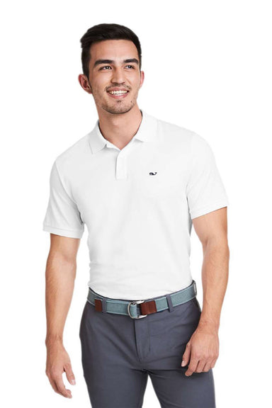 Vineyard Vines G011147 Mens Edgartown Pique Short Sleeve Polo Shirt White Cap Model Front