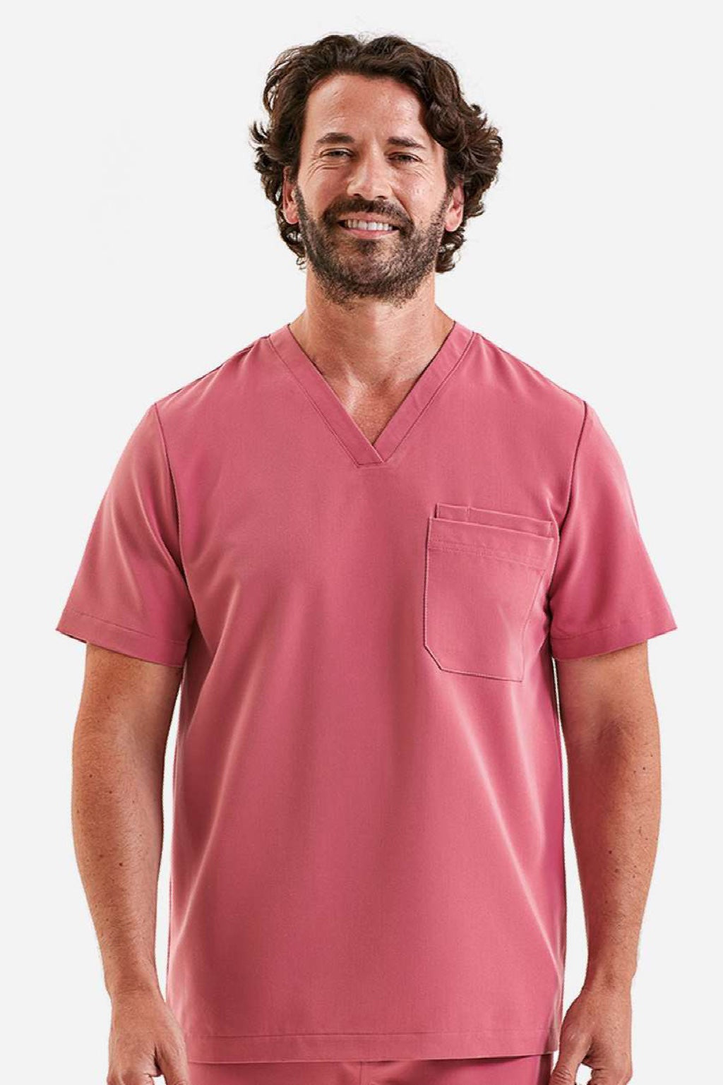 Onna NN200 Unisex Limitless Stretch V-Neck Scrub Top w/ Pocket Calm Pink Model Front