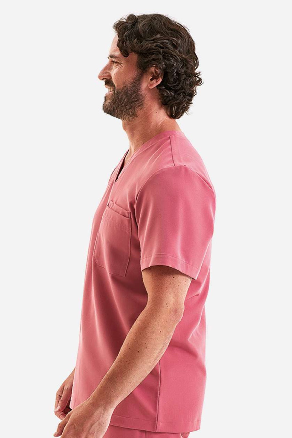 Onna NN200 Unisex Limitless Stretch V-Neck Scrub Top w/ Pocket Calm Pink Model Side
