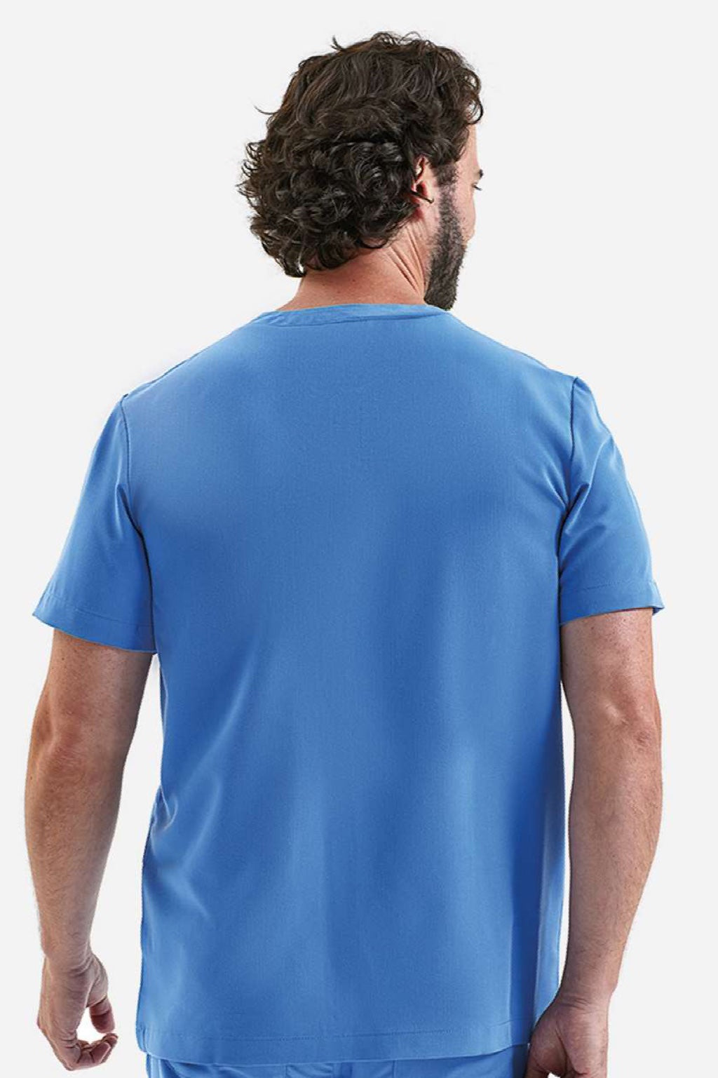 Onna NN200 Unisex Limitless Stretch V-Neck Scrub Top w/ Pocket Ceil Blue Model Back