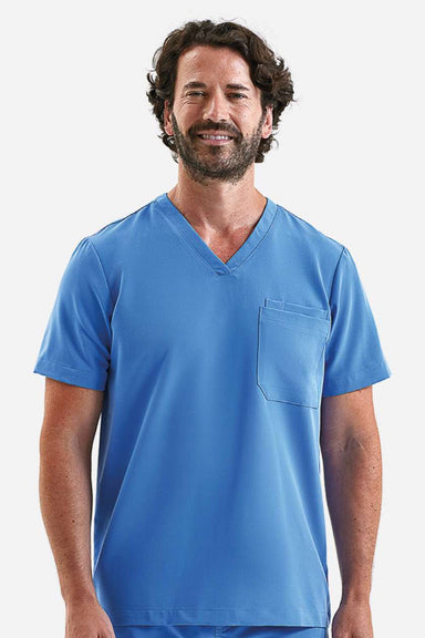 Onna NN200 Unisex Limitless Stretch V-Neck Scrub Top w/ Pocket Ceil Blue Model Front