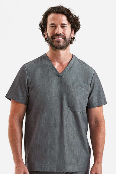 Onna NN200 Unisex Limitless Stretch V-Neck Scrub Top w/ Pocket Dynamo Grey Model Front