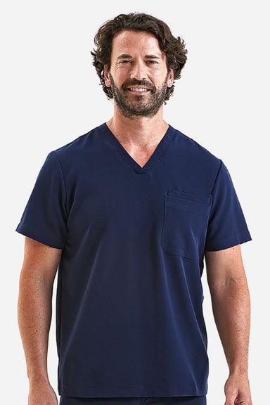 Onna NN200 Unisex Limitless Stretch V-Neck Scrub Top w/ Pocket Navy Blue Model Front