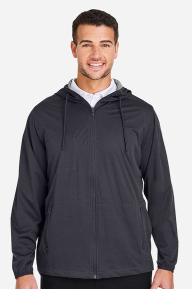North End NE75 Mens Network Lightweight Full Zip Hooded Jacket Heather Carbon Grey Model Front