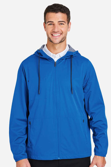 North End NE75 Mens Network Lightweight Full Zip Hooded Jacket Heather Light Nautical Blue Model Front