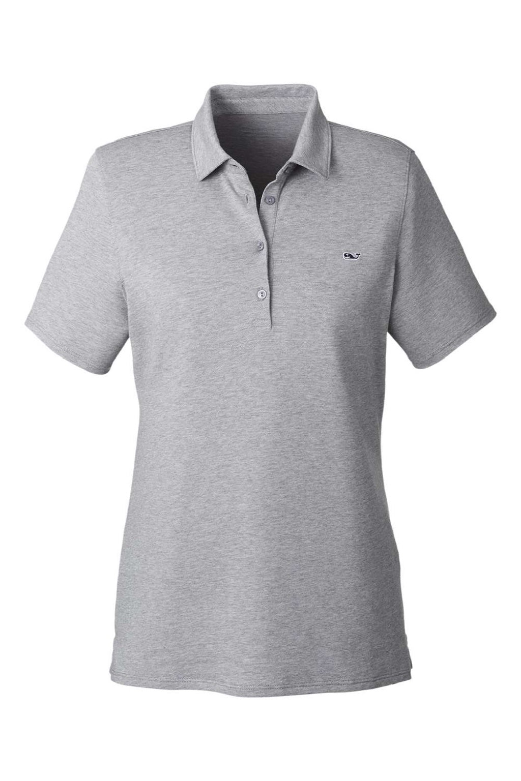 Vineyard Vines G001189 Womens Edgartown Pique Short Sleeve Polo Shirt Barracuda Grey Flat Front