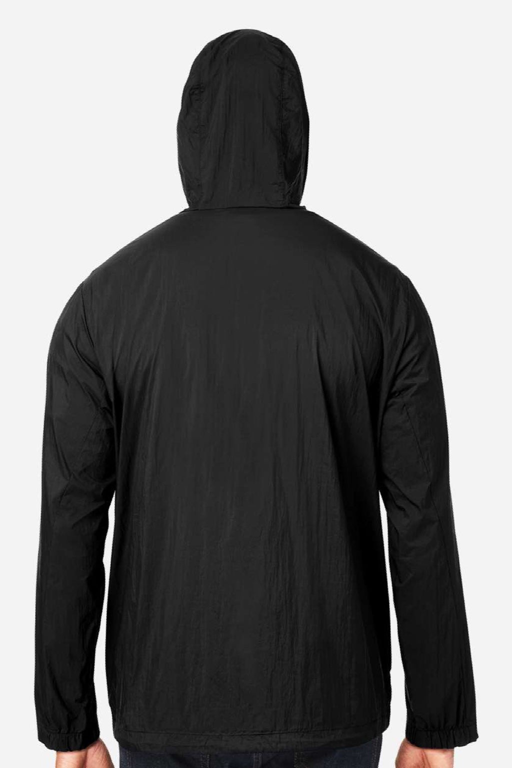 North End NE810 Mens Aura Lightweight 1/4 Zip Packable Hooded Anorak Jacket Black/Carbon Grey Model Back