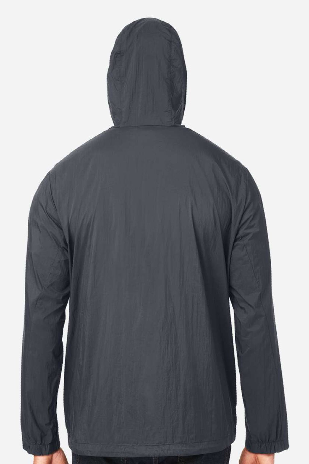 North End NE810 Mens Aura Lightweight 1/4 Zip Packable Hooded Anorak Jacket Carbon Grey/Black Model Back