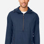 North End Mens Aura Lightweight Water Resistant 1/4 Zip Packable Hooded Anorak Jacket - Classic Navy Blue/Carbon Grey - New