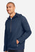 North End NE810 Mens Aura Lightweight 1/4 Zip Packable Hooded Anorak Jacket Classic Navy Blue/Carbon Grey Model Side