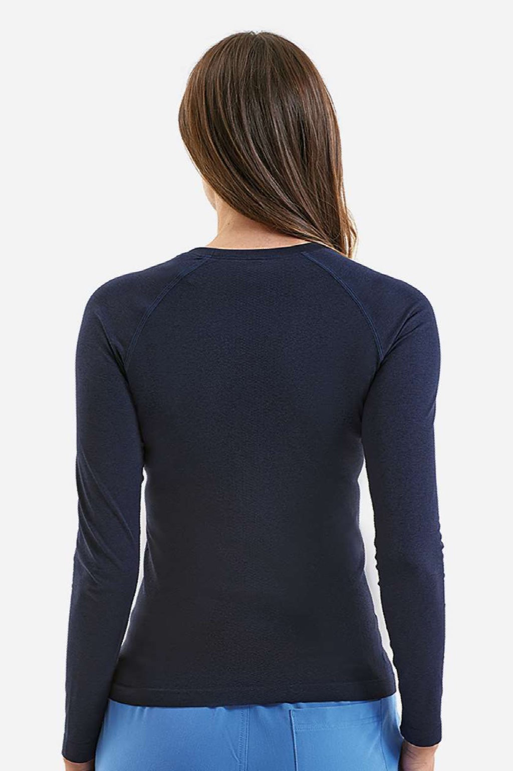 Onna NN370 Womens Unstoppable Long Sleeve Fresh Underscrub Base Layer Heather Navy Blue Model Back