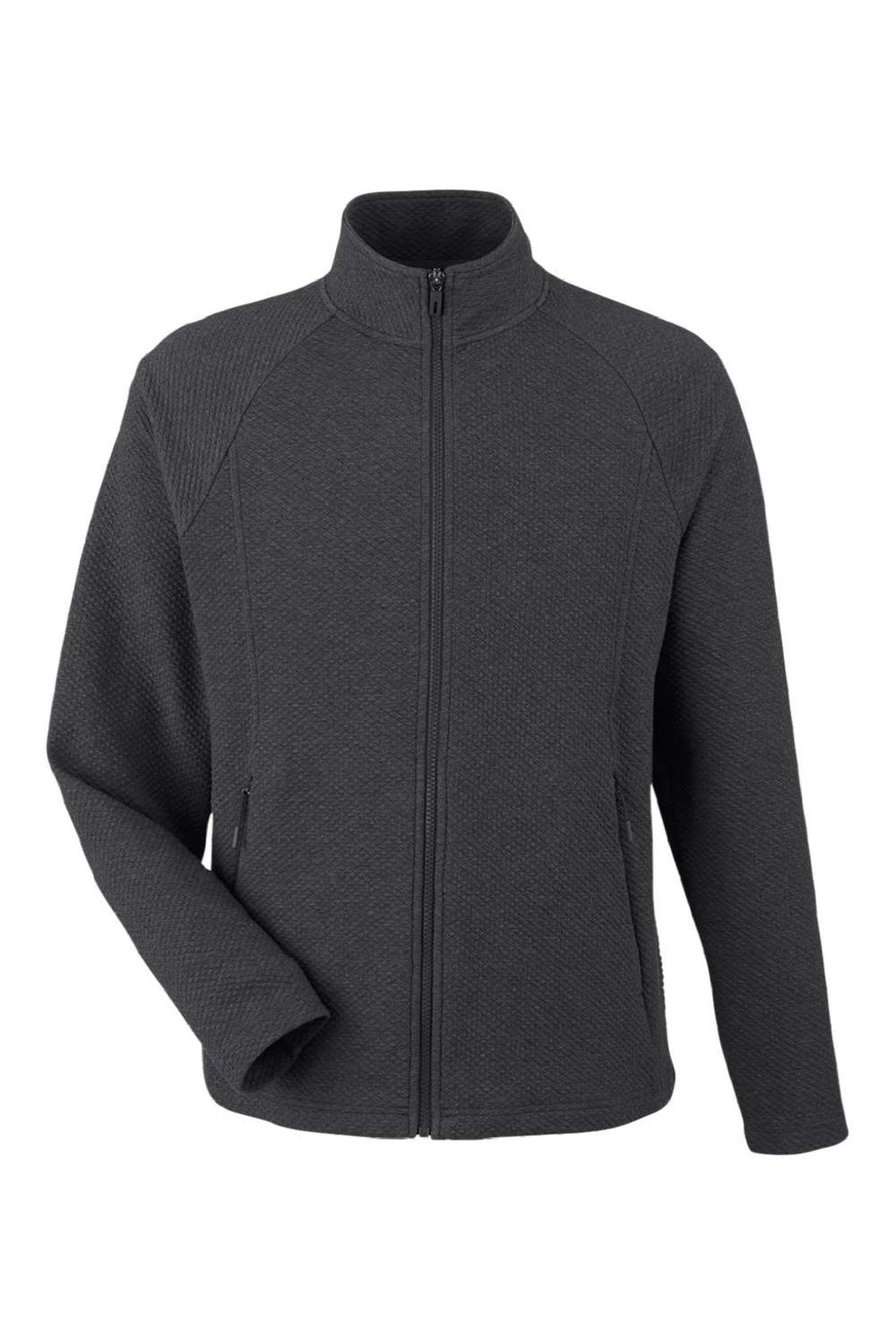 North End NE727 Mens Spirit Textured Full Zip Sweatshirt w/ Pockets Heather Black Flat Front