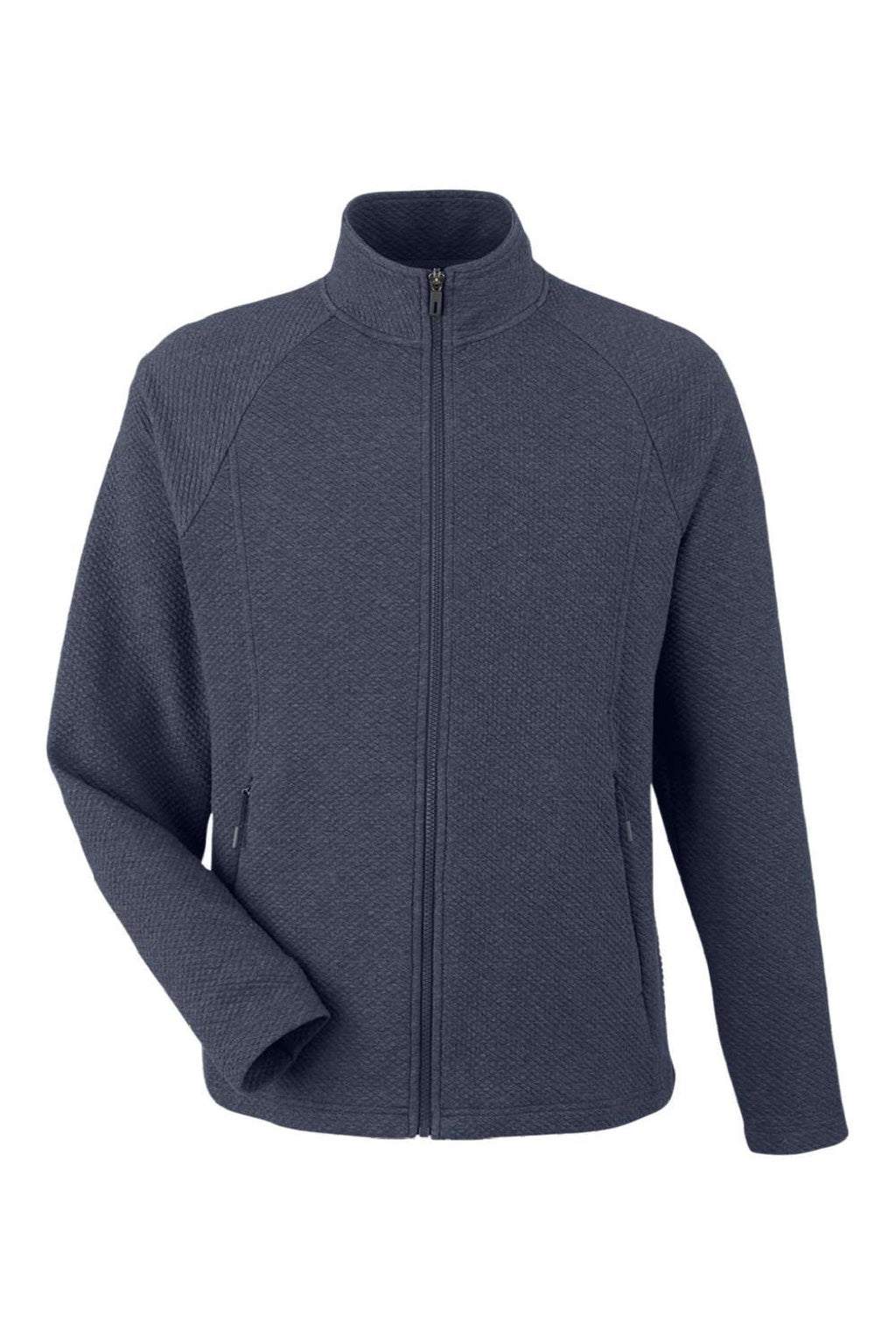 North End NE727 Mens Spirit Textured UPF 40+ Full Zip Sweatshirt w/ Pockets Heather Classic Navy Blue Flat Front
