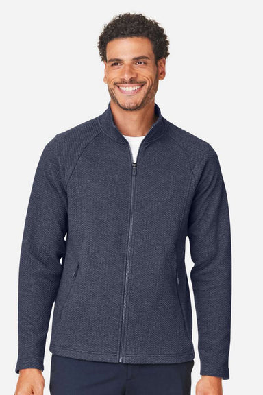 North End NE727 Mens Spirit Textured UPF 40+ Full Zip Sweatshirt w/ Pockets Heather Classic Navy Blue Model Front