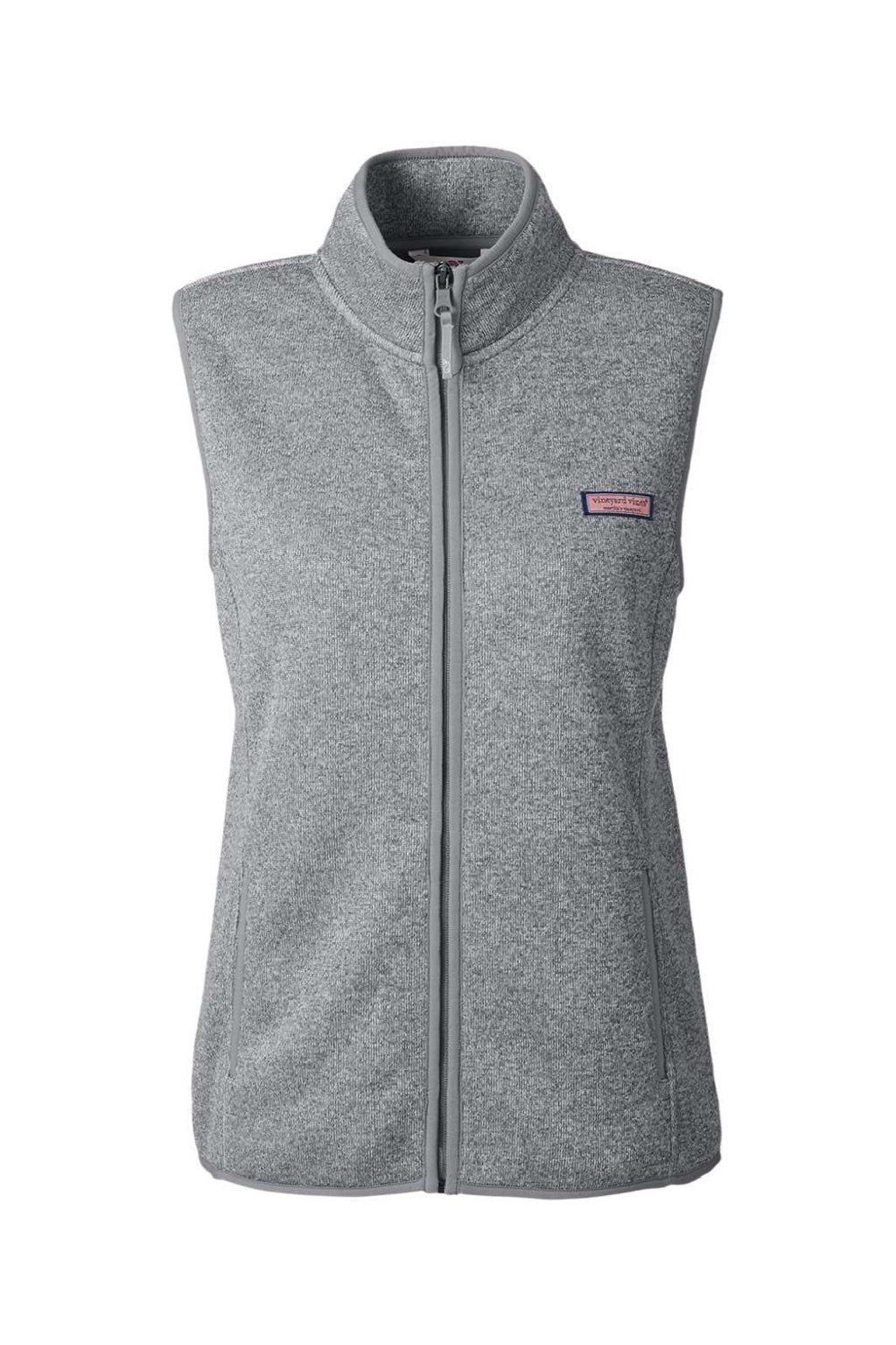 Vineyard Vines O001411 Womens Mountain Sweater Fleece Full Zip Vest Heather Grey Flat Front