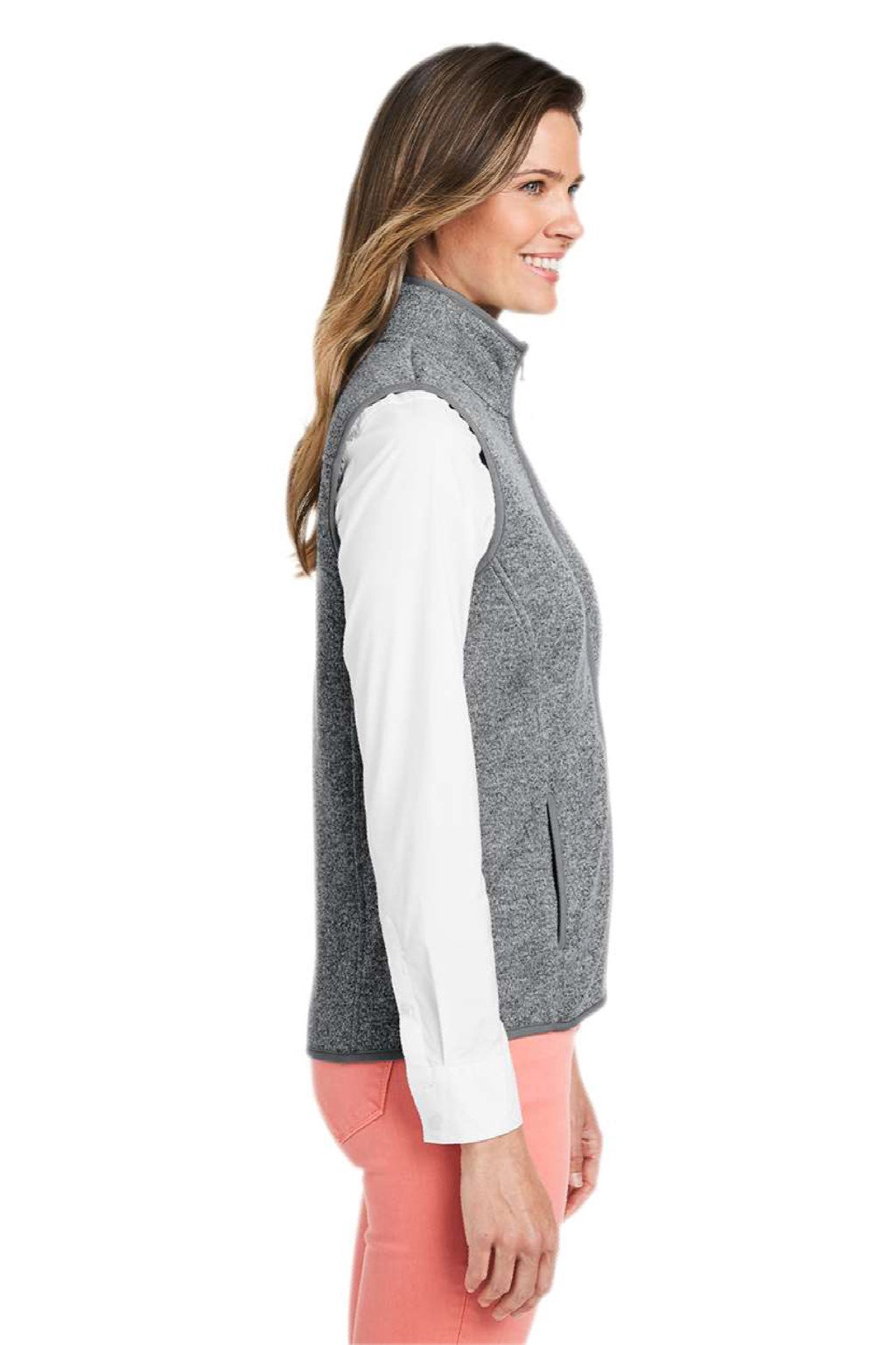 Vineyard Vines O001411 Womens Mountain Sweater Fleece Full Zip Vest Heather Grey Model Side