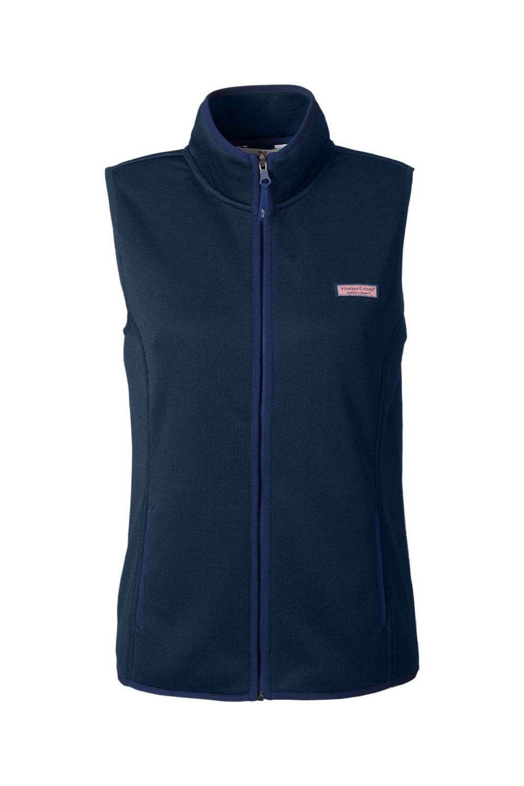 Vineyard Vines O001411 Womens Mountain Sweater Fleece Full Zip Vest Vineyard Navy Blue Flat Front