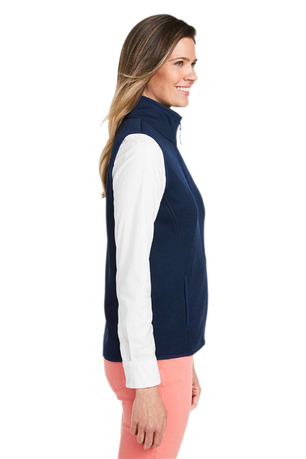 Vineyard Vines O001411 Womens Mountain Sweater Fleece Full Zip Vest Vineyard Navy Blue Model Side