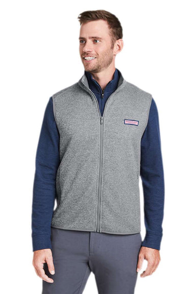 Vineyard Vines K002713 Mens Mountain Sweater Fleece Full Zip Vest Heather Grey Model Front