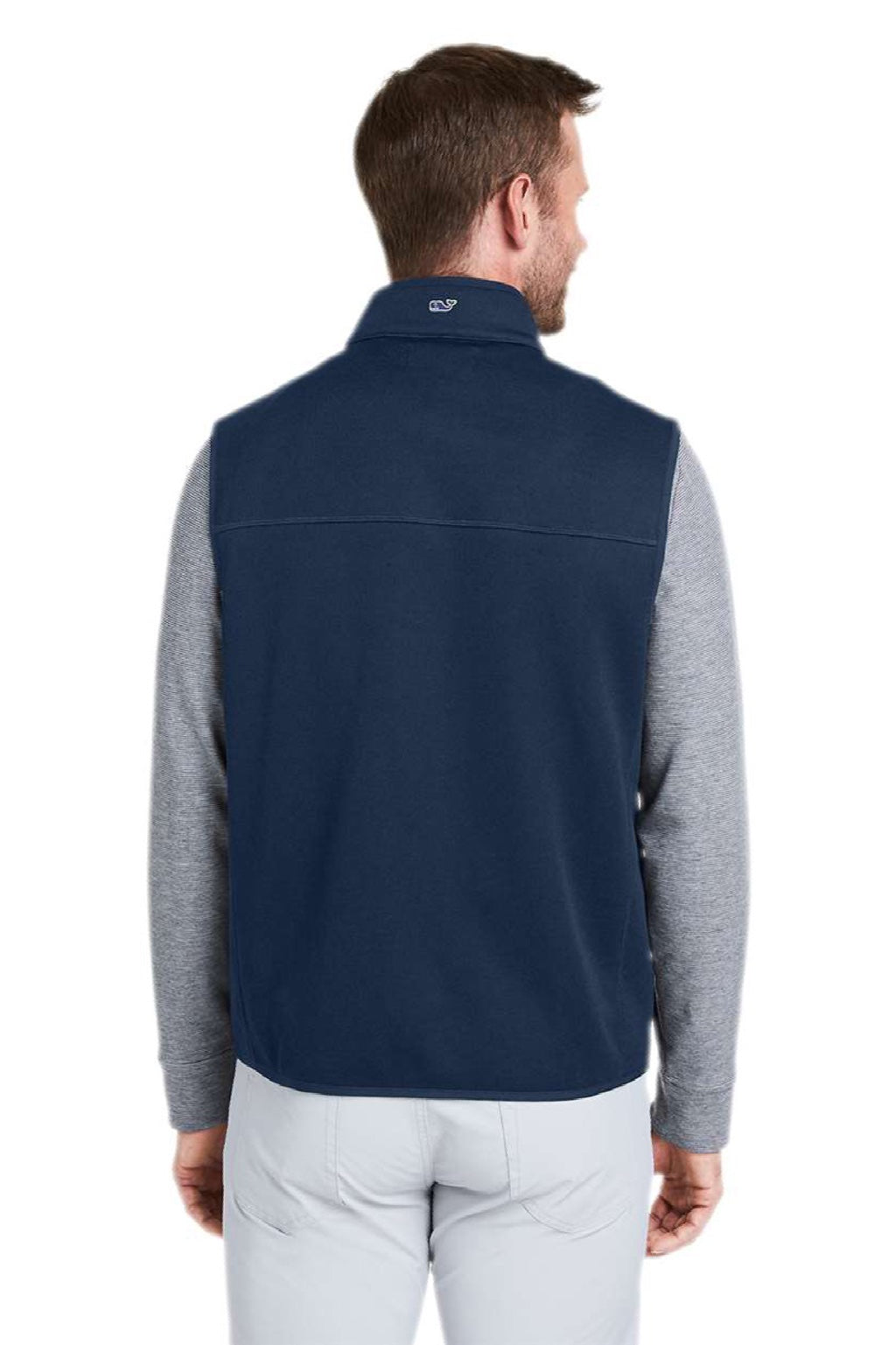 Vineyard Vines K002713 Mens Mountain Sweater Fleece Full Zip Vest Vineyard Navy Blue Model Back