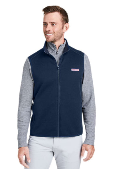 Vineyard Vines K002713 Mens Mountain Sweater Fleece Full Zip Vest Vineyard Navy Blue Model Front