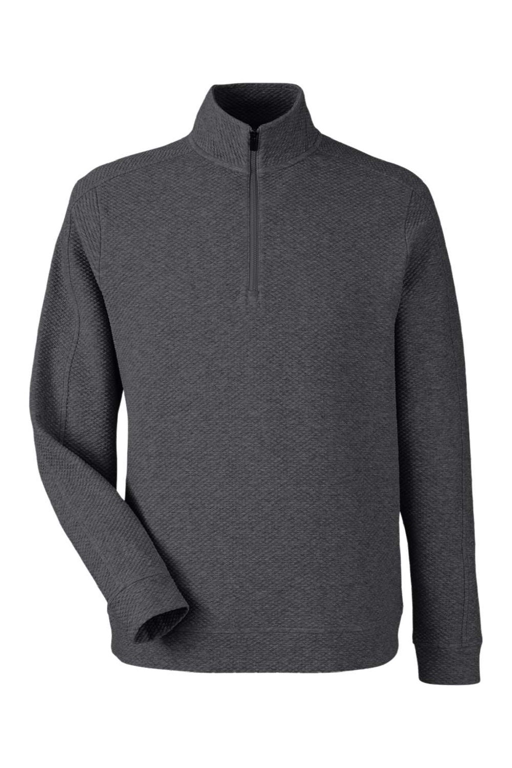 North End NE725 Mens Spirit Textured 1/4 Zip Sweatshirt Heather Black Flat Front