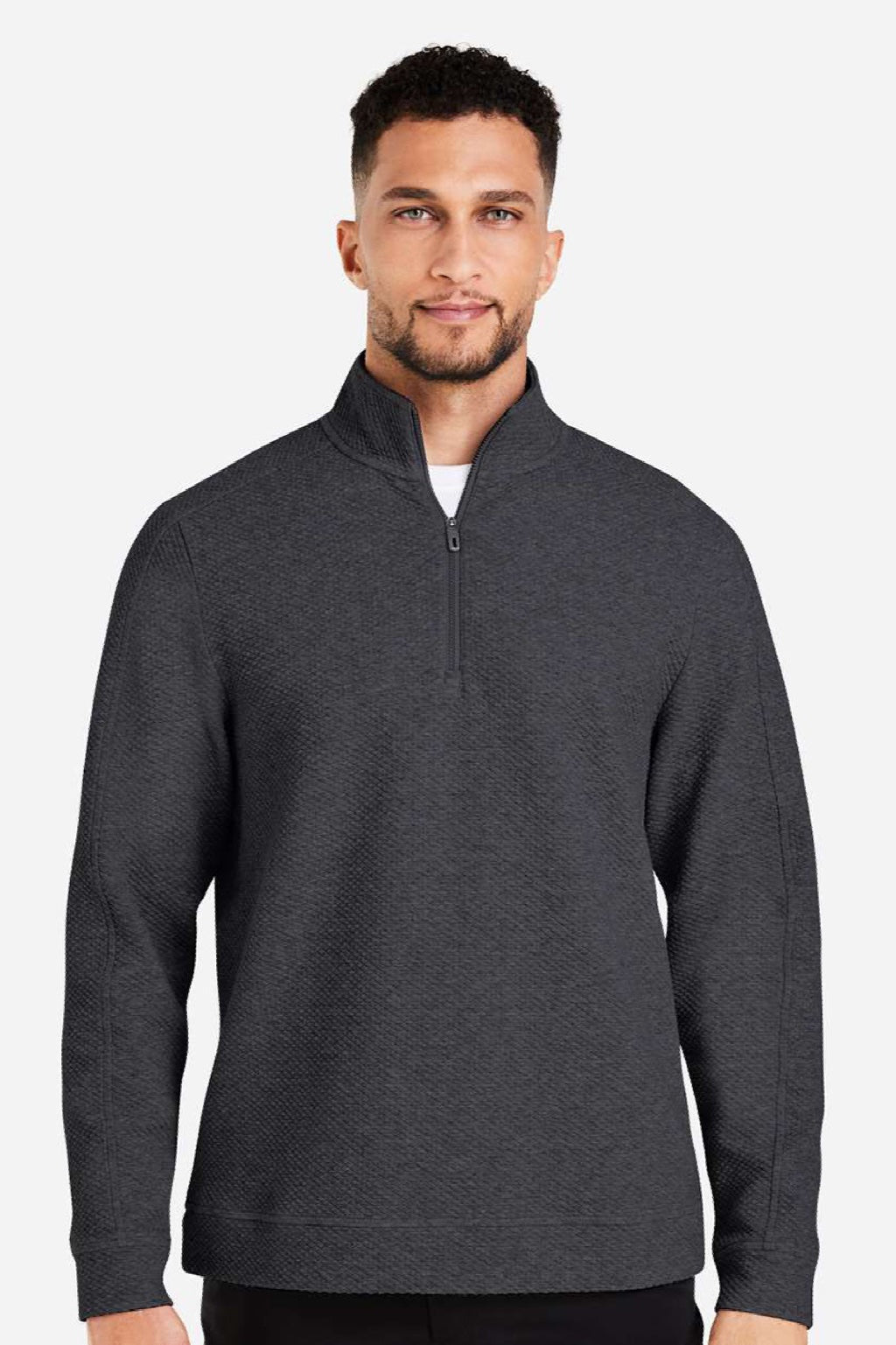 North End NE725 Mens Spirit Textured 1/4 Zip Sweatshirt Heather Black Model Front