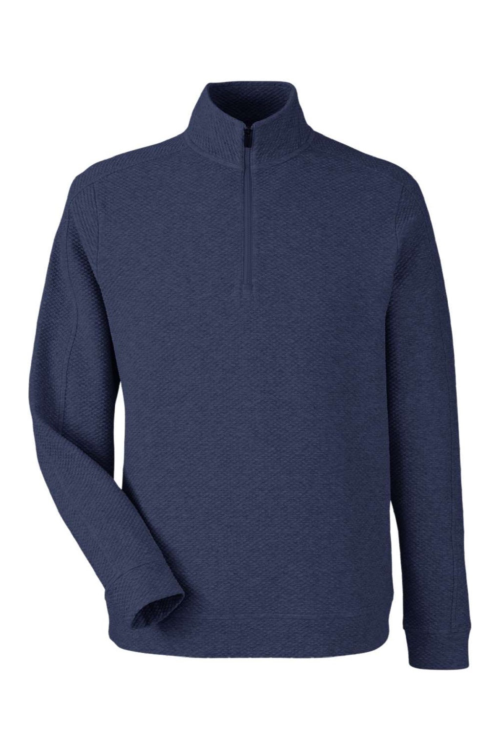 North End NE725 Mens Spirit Textured 1/4 Zip Sweatshirt Heather Classic Navy Blue Flat Front