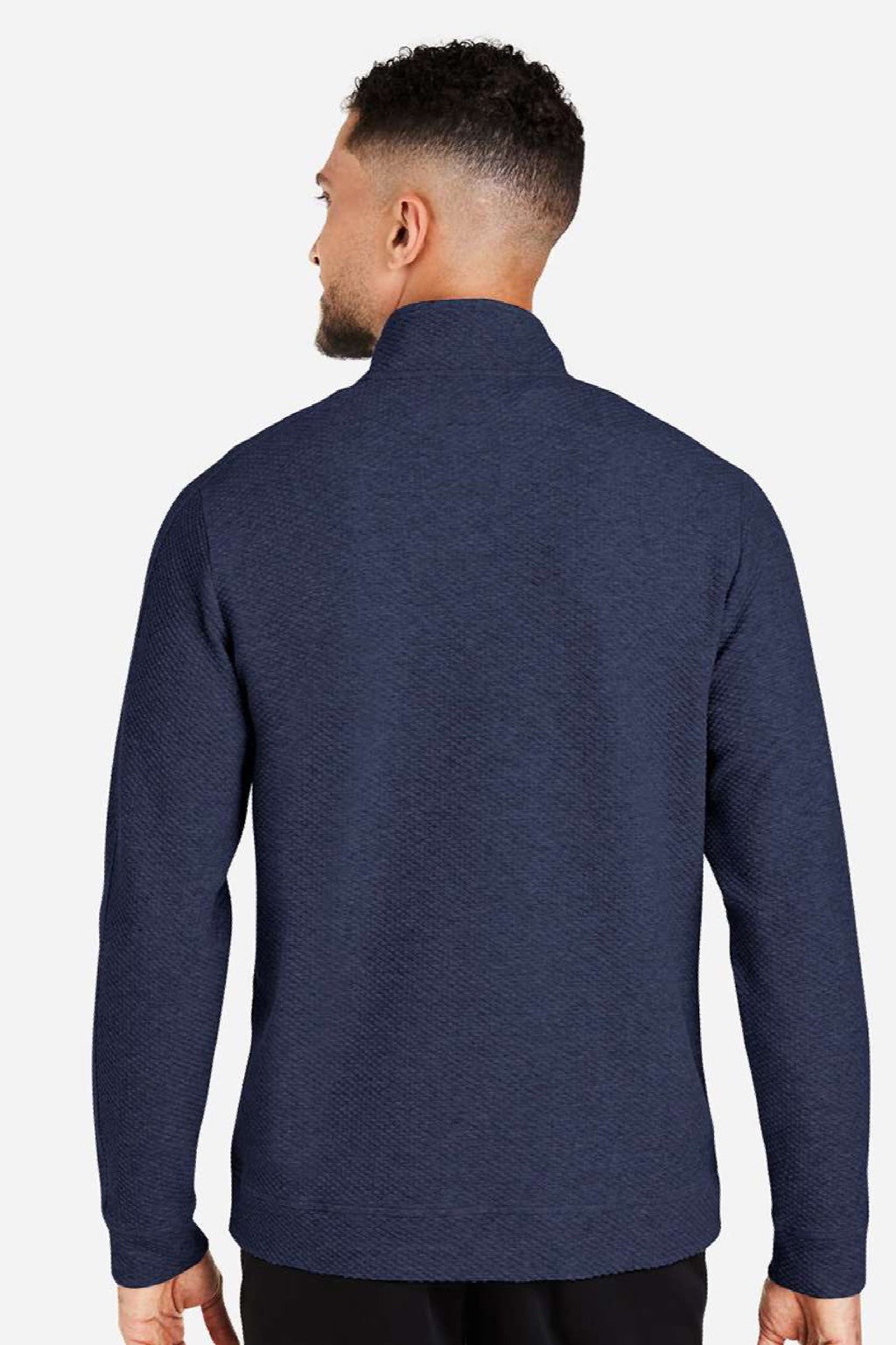 North End NE725 Mens Spirit Textured 1/4 Zip Sweatshirt Heather Classic Navy Blue Model Back