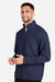 North End NE725 Mens Spirit Textured 1/4 Zip Sweatshirt Heather Classic Navy Blue Model Side