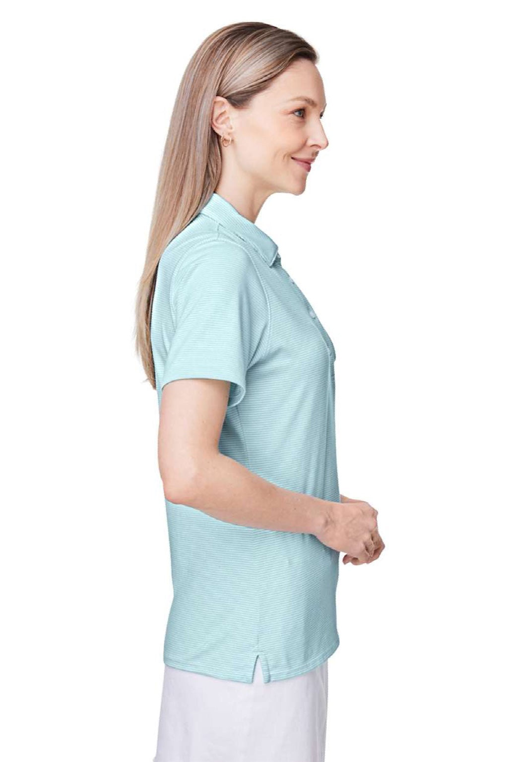 Vineyard Vines G001320 Womens Fanshell Short Sleeve Polo Shirt Crystal Blue Model Side