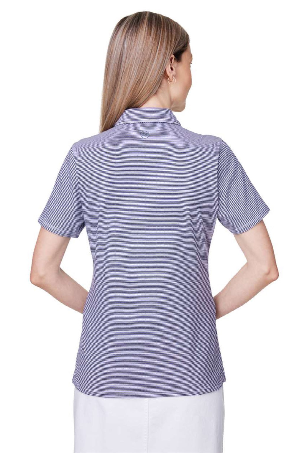 Vineyard Vines G001320 Womens Fanshell Short Sleeve Polo Shirt Deep Bay Blue/White Cap Model Back