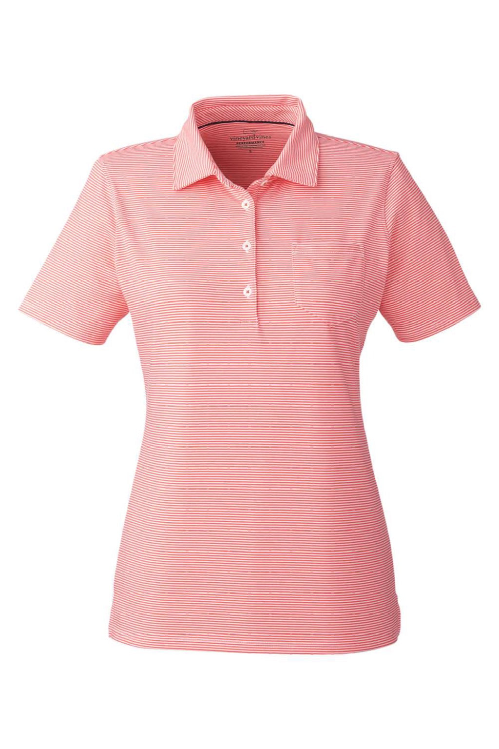Vineyard Vines G001320 Womens Fanshell Short Sleeve Polo Shirt White Cap/Fiery Coral Flat Front