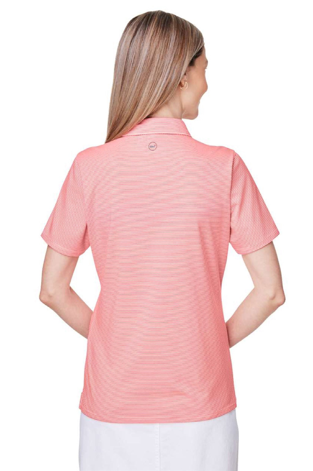 Vineyard Vines G001320 Womens Fanshell Short Sleeve Polo Shirt White Cap/Fiery Coral Model Back