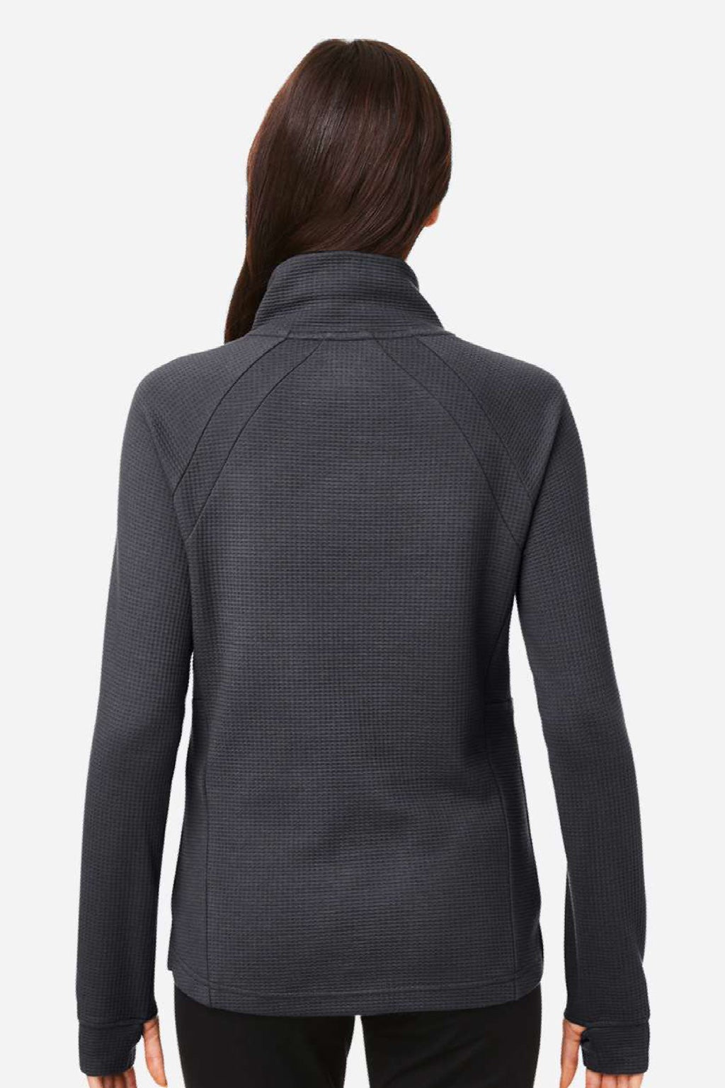 North End NE200W Womens Rhythm Waffle Sweatshirt w/ Pouch Pocket Carbon Grey Model Back