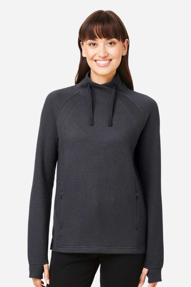 North End NE200W Womens Rhythm Waffle Sweatshirt w/ Pouch Pocket Carbon Grey Model Front